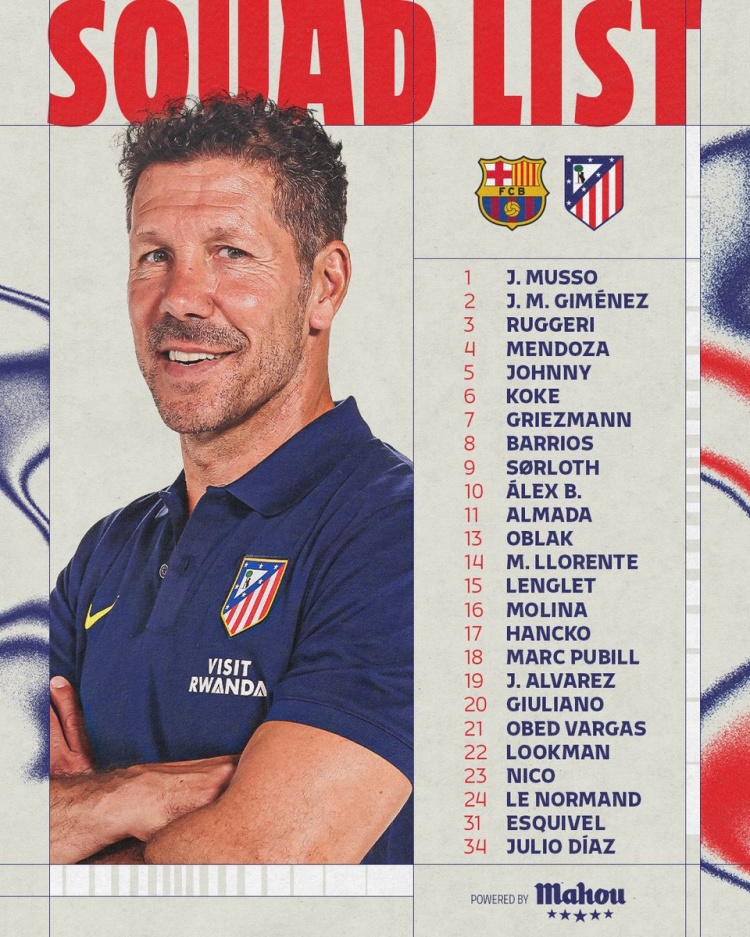 篮球比分-马竞客战巴萨名单：阿尔瓦雷斯、格列兹曼、卢克曼、阿尔马达在列